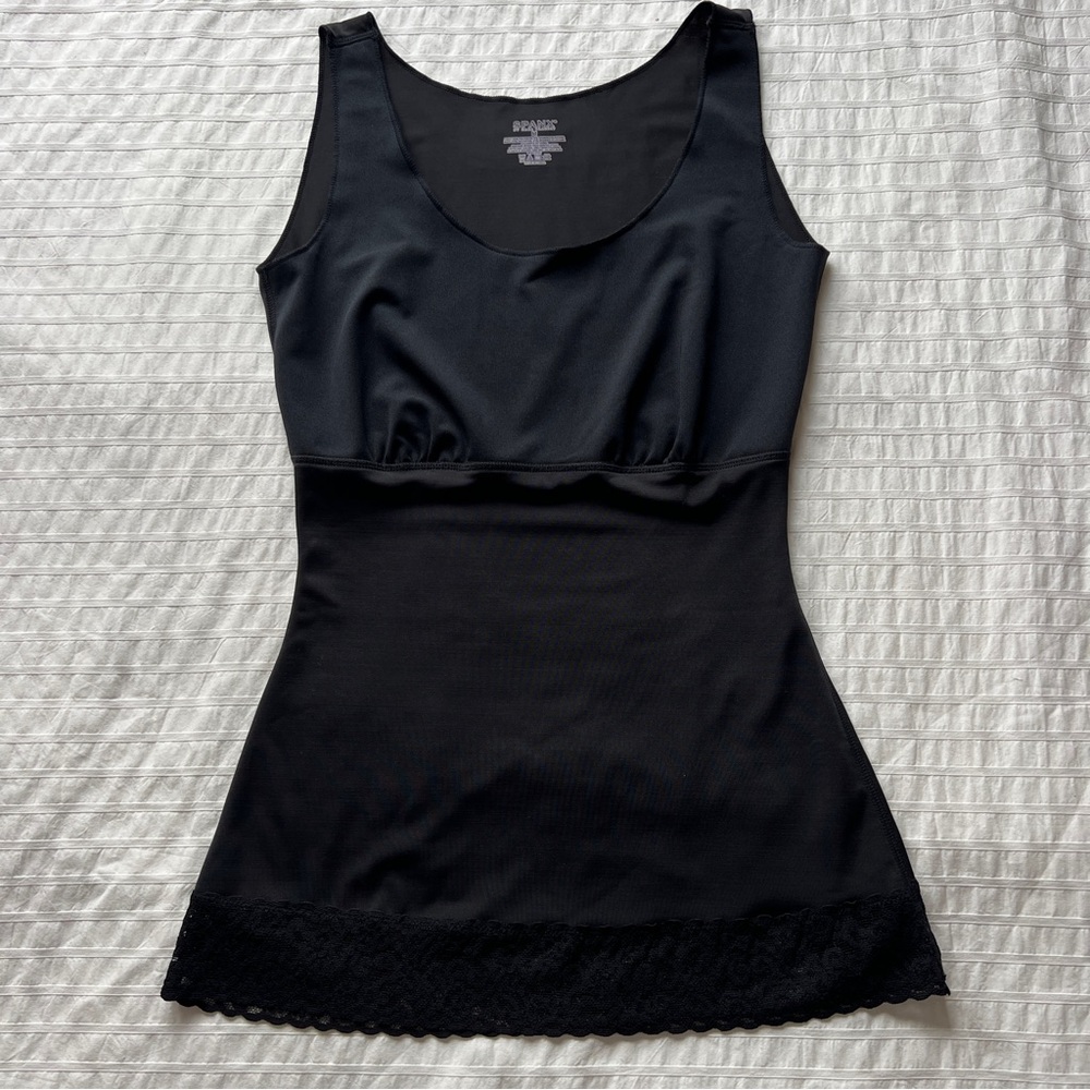Spanx Hide & Sleek Black Lace Trimmed Scoop Neck Slimming Tank Top Camisole, M